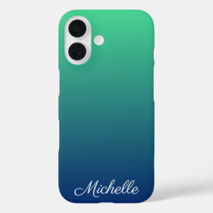 Funda iPhone 16 Ombre verde y azul personalizado