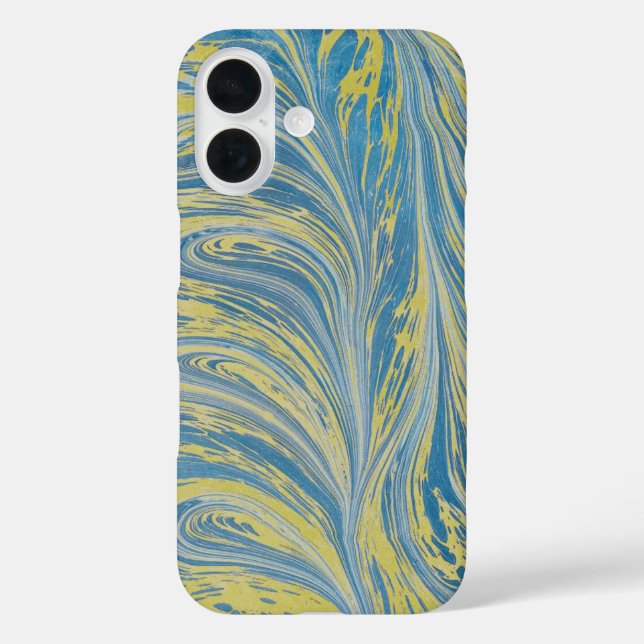 Funda iPhone 16 Onda Abstracta Azul Y Oro (Reverso )