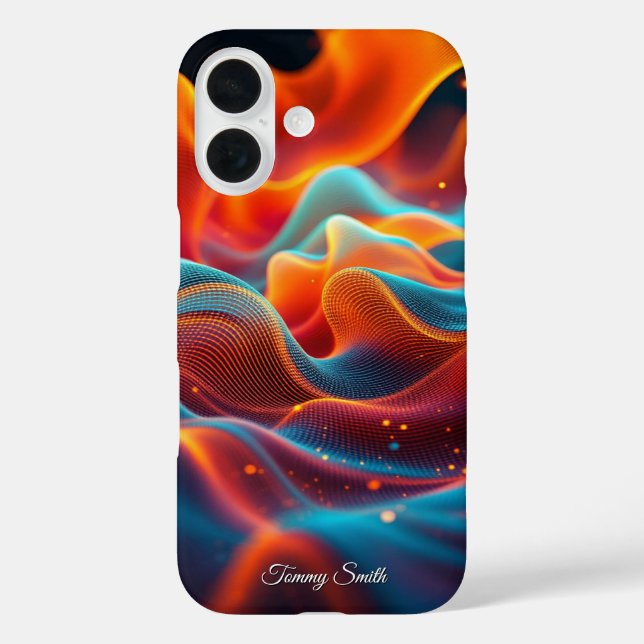 Funda iPhone 16 Ondas abstractas vibrantes - Arte futurista (Reverso )