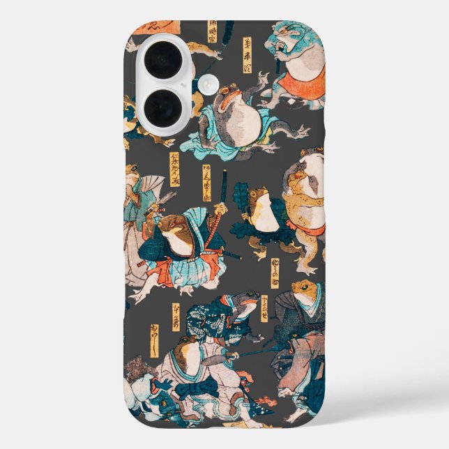 Funda iPhone 16 Ondulaciones ukiyo-e de rana japonesa (Reverso )