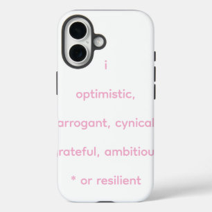 Funda iPhone 16 optimista, arrogante, cínico, agradecido, ambicios