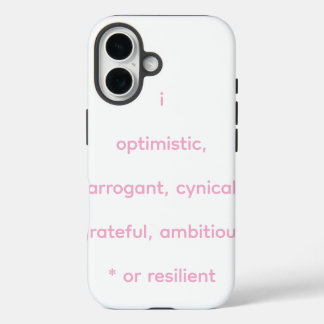 Funda iPhone 16 optimista, arrogante, cínico, agradecido, ambicios