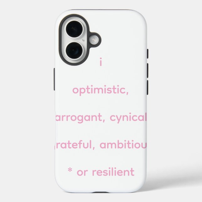 Funda iPhone 16 optimista, arrogante, cínico, agradecido, ambicios (Reverso )