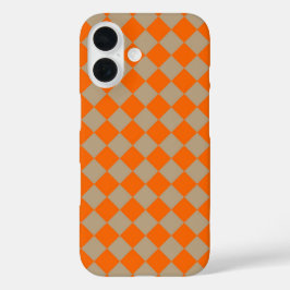 Funda iPhone 16 Orange Taupe Checker Diamond Pattern