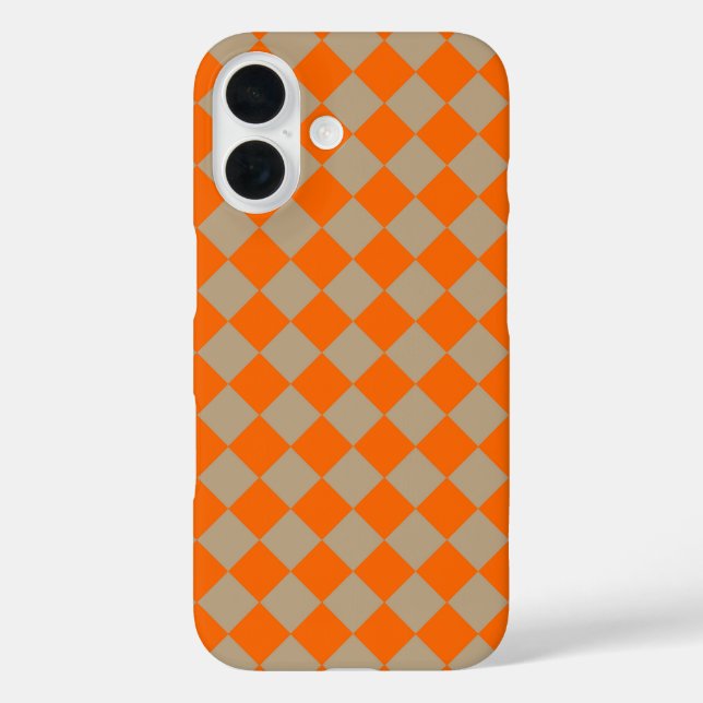 Funda iPhone 16 Orange Taupe Checker Diamond Pattern (Reverso )