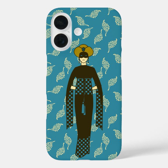 Funda iPhone 16 Oriental Mujer Roja Oscura Turbán Turquía Art Nouv (Reverso )