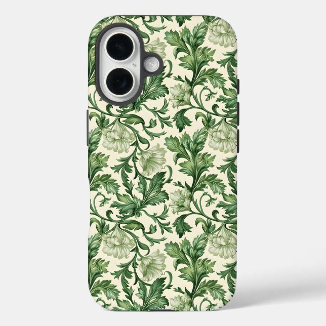 Funda iPhone 16 Ornate dark green acanthus leaves pattern (Reverso )