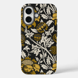 Funda iPhone 16 Ornate floral pattern with large gold flowers 