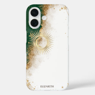 Funda iPhone 16 Oro Celestial Sol Y Luna Estrellas Verde