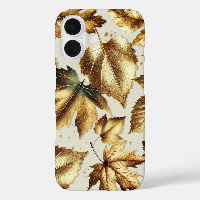 Funda iPhone 16 Oro Hojas de Bronce Almendra Beige Glam Otoño (Reverso )