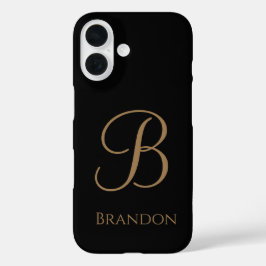 Funda iPhone 16 Oro Negro Nombre Personalizado y Monograma