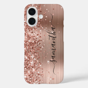 Funda iPhone 16 Oro Rosa Brillante Glittery Firma Femenina