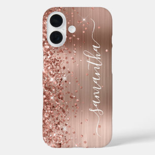 Funda iPhone 16 Oro Rosa Brillante Glittery Firma Femenina