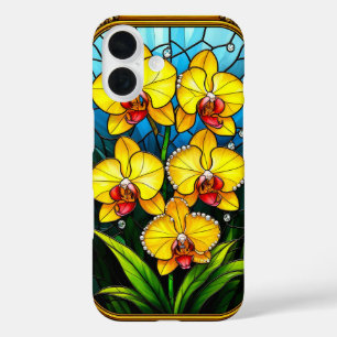 Funda iPhone 16 Orquídeas Amarillas Vibrantes en Marco Dorado Orna