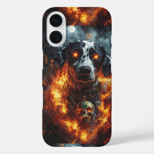 Funda iPhone 16 Oscuro perro de bomberos de fantasía con joyas mís