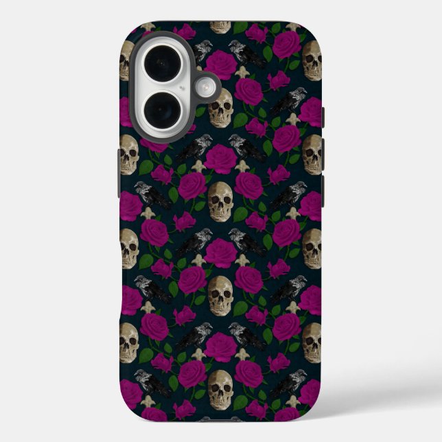 Funda iPhone 16 Oscuro Rosa gótico gótico grisáceo Vines Raven Sku (Reverso )