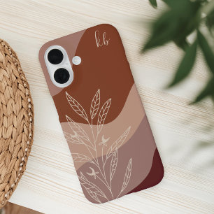 Funda iPhone 16 Oscuro Terracota Boho Color Flow Monograma Botánic
