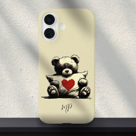 Funda iPhone 16 Oso de peluche blanco Abrazo Corazón de Pillow Mon