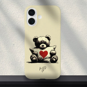 Funda iPhone 16 Oso de peluche blanco Abrazo Corazón de Pillow Mon