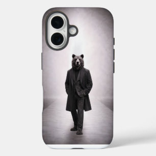 Funda iPhone 16 Oso elegante en retrato clásico de traje oscuro
