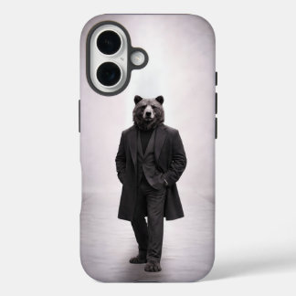 Funda iPhone 16 Oso elegante en retrato clásico de traje oscuro