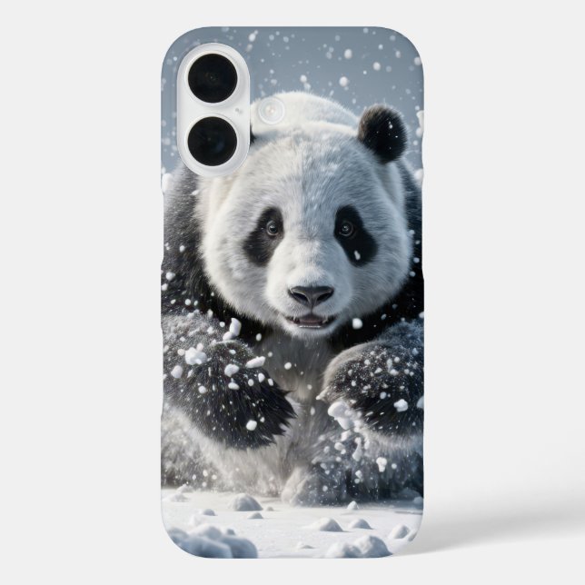 Funda iPhone 16 Oso Panda Corriendo En Nieve (Reverso )