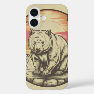 Funda iPhone 16 Oso Vintage en la Naturaleza Ilustracion Retro Sun