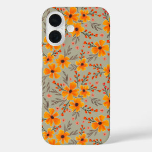 Funda iPhone 16 Otoño Patrón floral Sage Verde