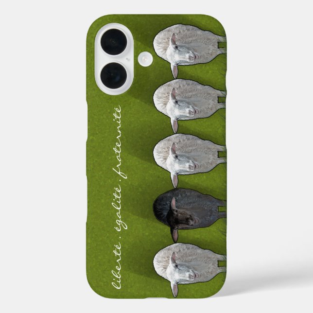 Funda iPhone 16 Ovejas blancas negras (Reverso )