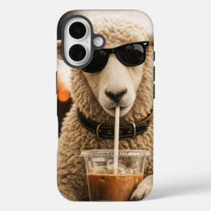 Funda iPhone 16 Ovejas geniales bebiendo café helado