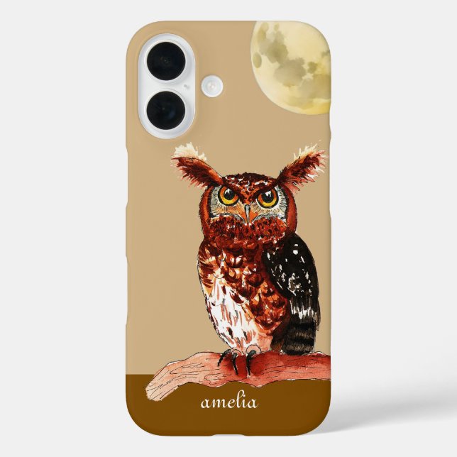 Funda iPhone 16 Owl Moon Watercolor (Reverso )