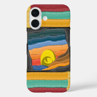 Funda iPhone 16 Paisaje abstracto vibrante con espiral amarilla
