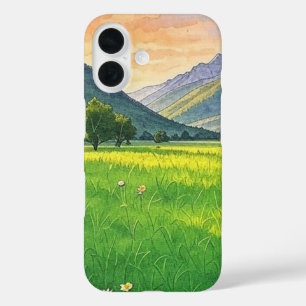 Funda iPhone 16 Paisaje de montaña de color de agua