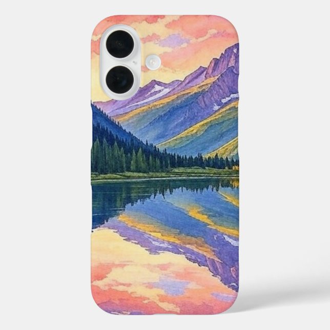 Funda iPhone 16 Paisaje del Lago de Montaña de Acuarela (Reverso )