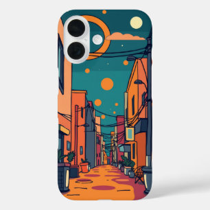 Funda iPhone 16 Paisaje urbano: Una colorida escena callejera