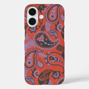 Funda iPhone 16 Paisley Linocut Vivid Naranja Purple
