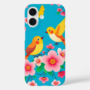 Funda iPhone 16 Pájaros Coloridos Posados Entre Flores Impresionan