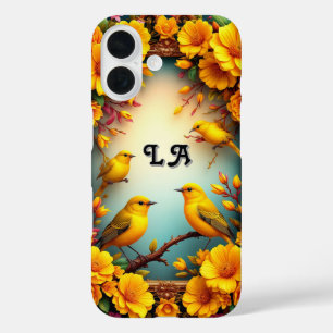 Funda iPhone 16 Pájaros Coloridos Posados Entre Flores Vibrantes