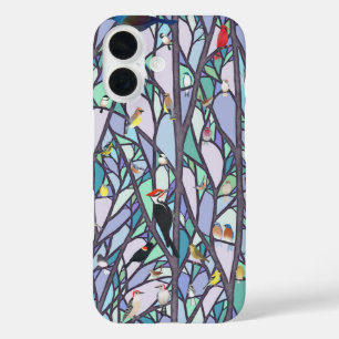Funda iPhone 16 pájaros en el árbol de vidrio manchado