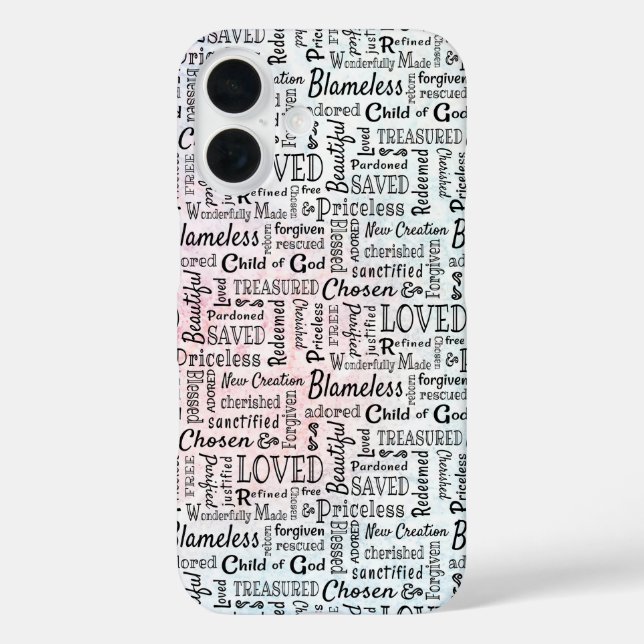 Funda iPhone 16 Palabras cristianas atesoradas de afirmación (Reverso )
