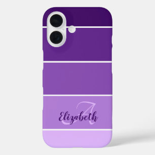 Funda iPhone 16 Paleta de Colores de Franjas Moradas con Nombre Mo