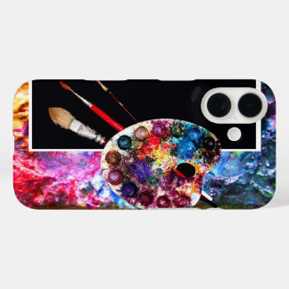 Funda iPhone 16 PALETTE Y BRUSHES DE COLOR ARTISTA, Negro