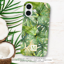 Funda iPhone 16 Palm acuarela tropical Monograma botánico