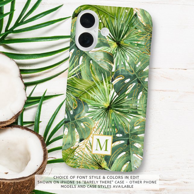 Funda iPhone 16 Palm acuarela tropical Monograma botánico (Subido por el creador)