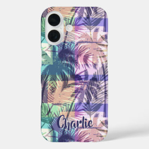 Funda iPhone 16 Palm Trees Patrón nombres personalizados estuches 