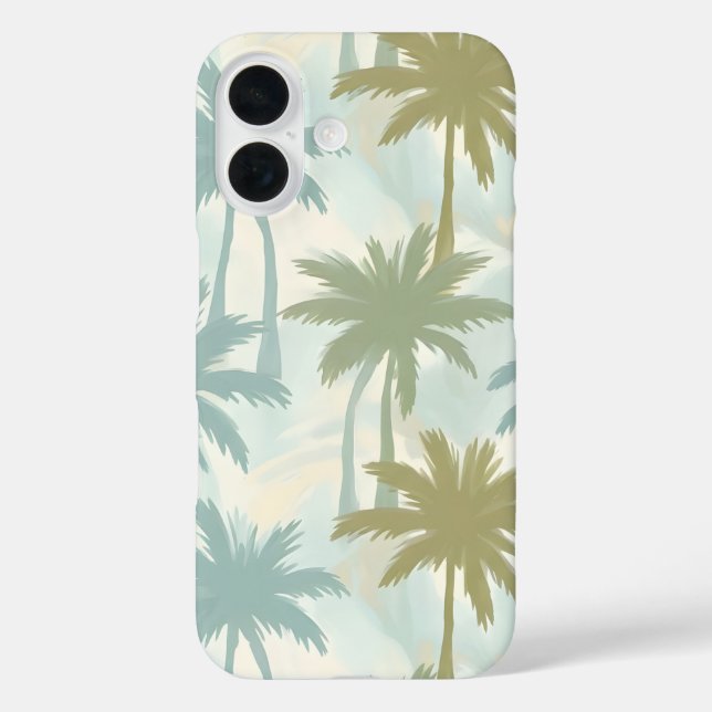 Funda iPhone 16 Palmeras suaves – Patrón tropical pastel (Reverso )