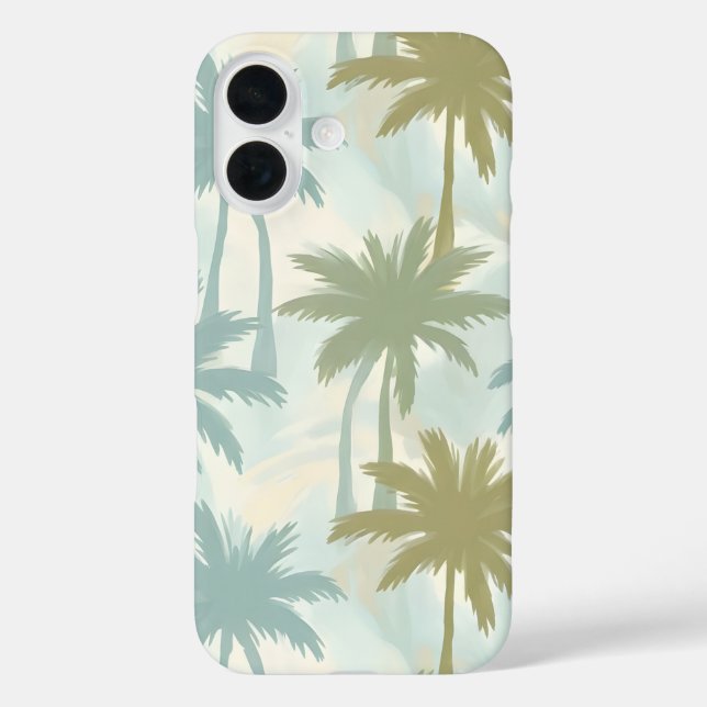 Funda iPhone 16 Palmeras suaves – Patrón tropical pastel (Reverso )
