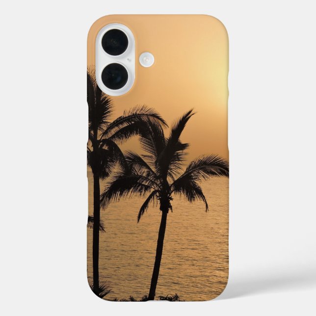 Funda iPhone 16 Palmeras y atardecer romántico (Reverso )