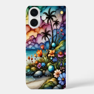 Funda iPhone 16 Palmeras y flores de fantasía