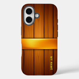 Funda iPhone 16 Panel de madera con acento dorado